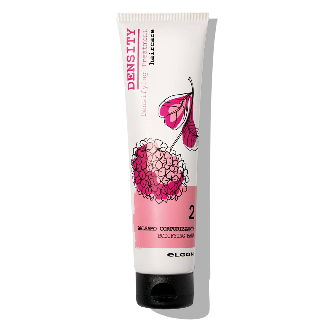 Balsamo per capelli fini in tubo bianco e rosa a tema floreale, pratico dosatore tipo maschera colorante.