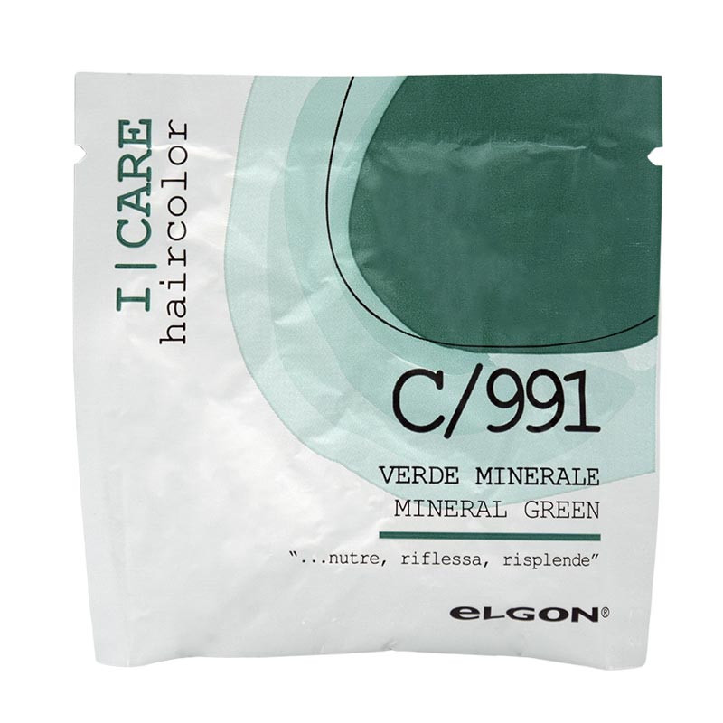 Elgon i care maschera colorante della serie haircolor colorazione verde minerale codice c991, bustina da 25 ml.