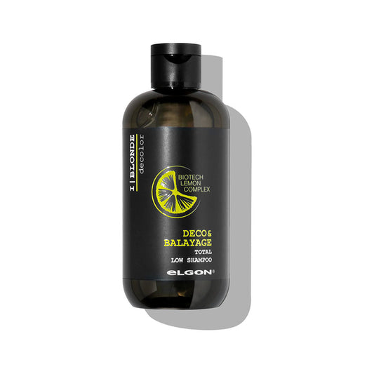 Shampoo rigenerante dopo trattamenti coloranti, flacone marrone con etichetta nera. Al centro la figura di un limone da cui deriva l'estratto al suo interno.