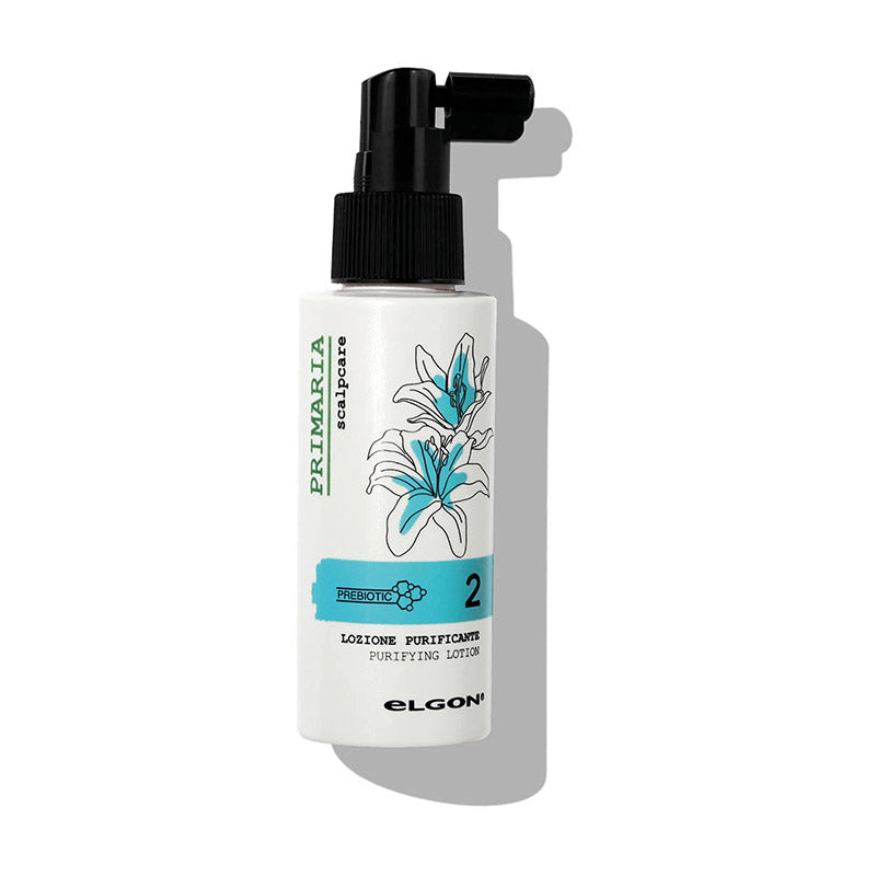 lozione cosmetica allo zinco in formato spray da applicare a capelli bagnati dopo lo shampoo. Flacone 100ml bianco e azzurro a tema floreale