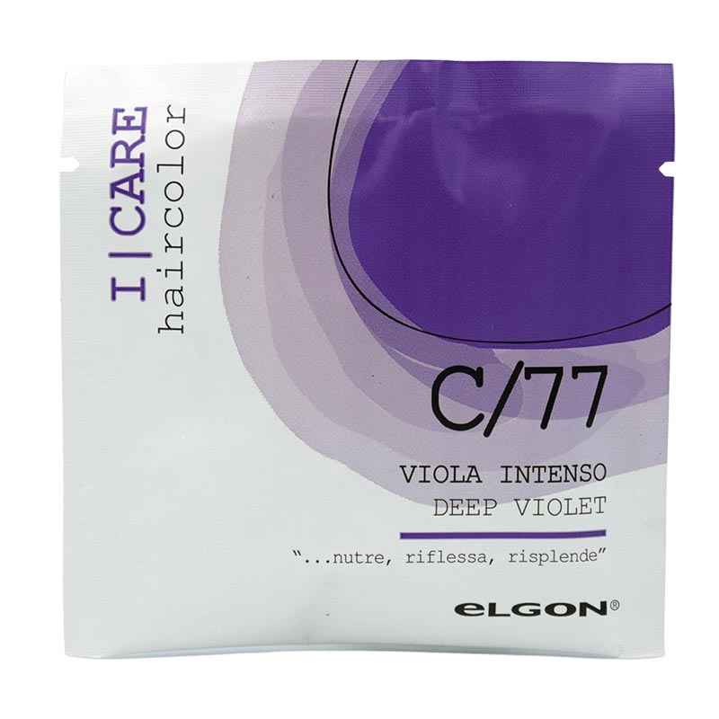 Maschera colorante riflessante viola intenso, bustina con logo elgon i care, formato da 25ml.