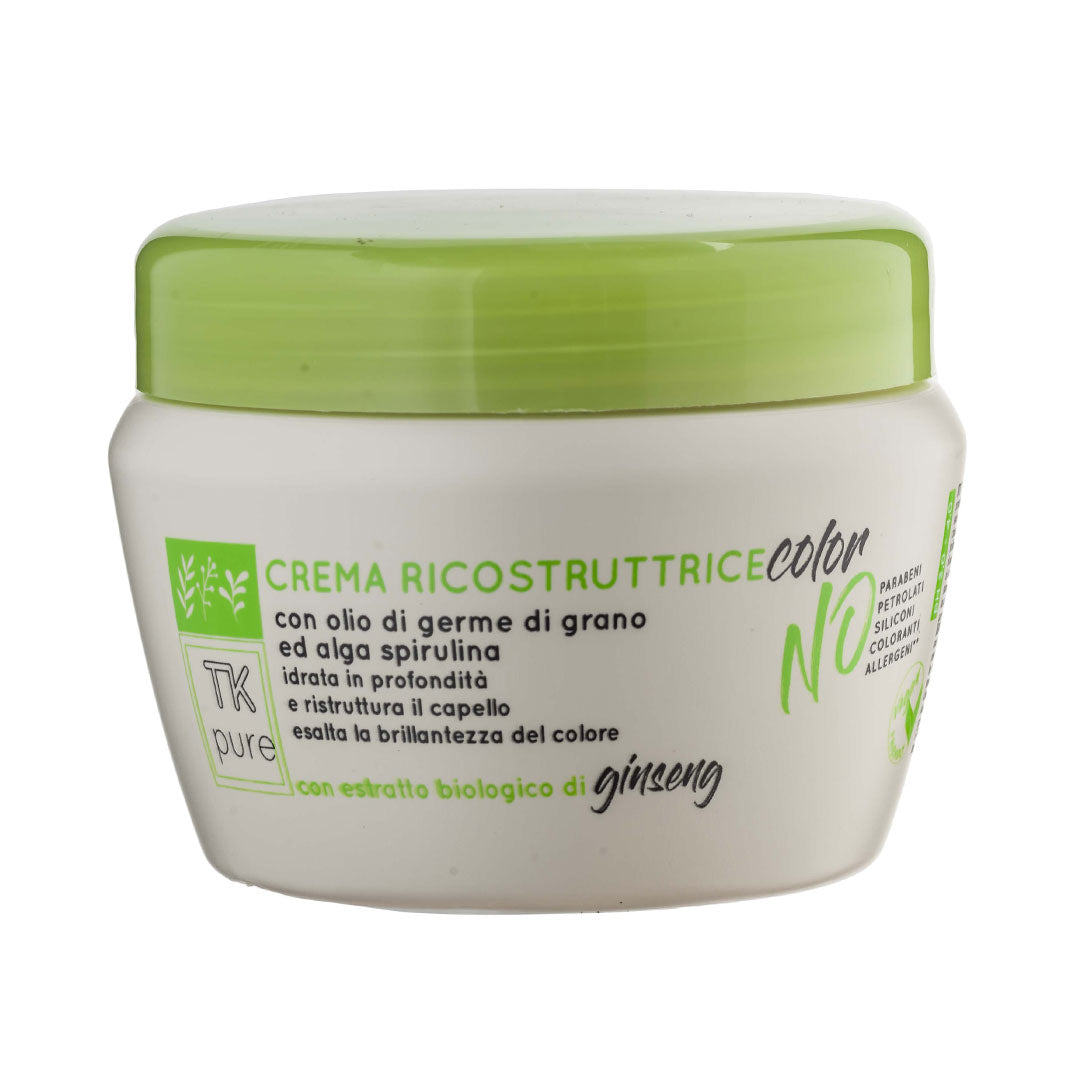 crema ricostituente per capelli in vaso bianco con tappo verde